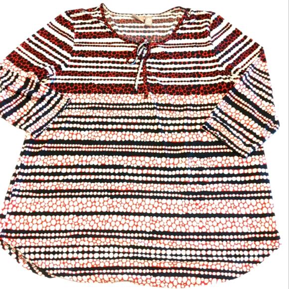 CHICO'S 3 Red Black Dot Career 3/4 Top XL 16 - Picture 5 of 12